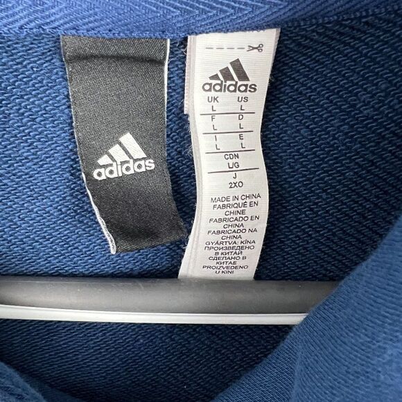 𝅺EUC Unisex Adidas Hoodie, Dark Blue, Size L, Has hidden pocket - Picture 2 of 6
